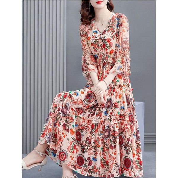 dresses vneck elegant floral dresses 2023 summer women's clothing midi fashion allmatch elastic waist slim flare sleeve printed dress, Black;gray
dresses vneck elegant floral dresses 2023 summer women's clothing midi fashion allmatch elastic waist slim flare sleeve printed dress, Black;gray