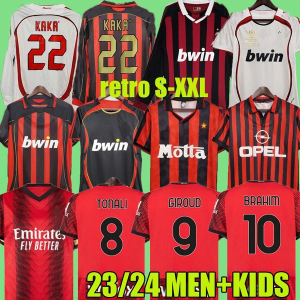 

Retro Soccer Jerseys 23 24 GIROUD TONALI THEO R.LEAO long sleeve Kaka Baggio Maldini VAN BASTEN Pirlo Gullit Vintage Shirt Classic Kit 96 97 06 07 09 10 Ac MiLaNS men kids, 23/24 home adult player serie a