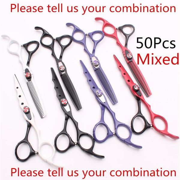 

salon 50pcs 6" customized barber scissors 6cr 62hrc cutting scissors thinning shears human hair scissors styling tool razor blade