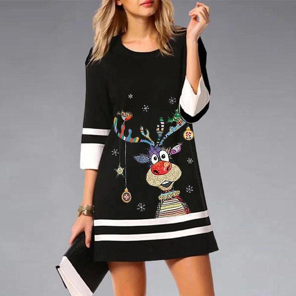 dresses s4xl woman dress autumn women three quarter sleeve oneck polyester printing mini dress christmas dress, Black;gray 
dresses s4xl woman dress autumn women three quarter sleeve oneck polyester printing mini dress christmas dress, Black;gray