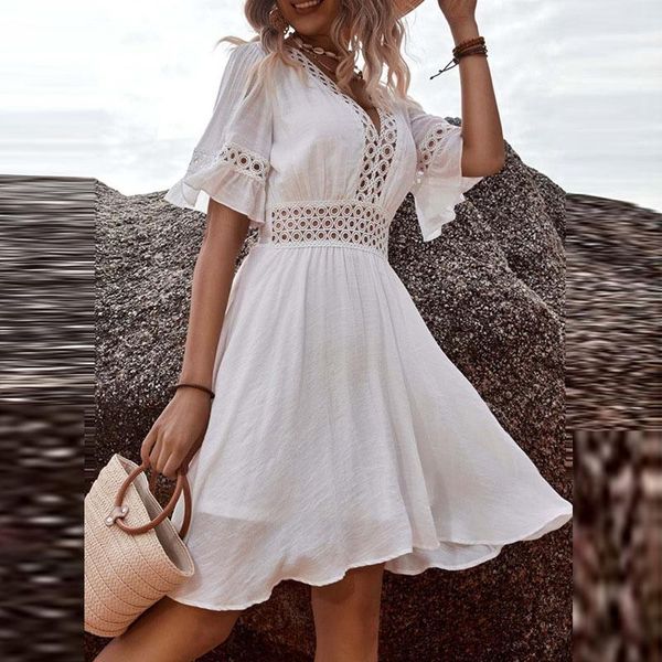dresses women v neck flying sleeve mini dress summer hollow embroidery lace patchwork party dress casual loose beach aline dress, Black;gray
dresses women v neck flying sleeve mini dress summer hollow embroidery lace patchwork party dress casual loose beach aline dress, Black;gray