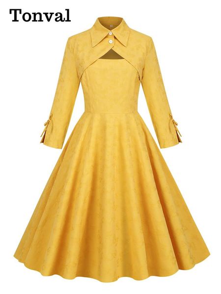 dresses tonval turndown collar hollow out yellow elegant kneelength dress 3/4 length sleeve autumn clothes women vintage dresses, Black;gray
dresses tonval turndown collar hollow out yellow elegant kneelength dress 3/4 length sleeve autumn clothes women vintage dresses, Black;gray