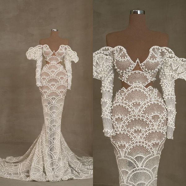 luxury mermaid wedding dresses sweetheart off the shoulder designer pearls lace on tulle court gown custom made plus size bridal gown vestid, White
luxury mermaid wedding dresses sweetheart off the shoulder designer pearls lace on tulle court gown custom made plus size bridal gown vestid, White