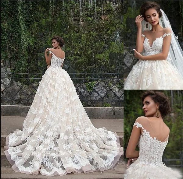 illusion boat neck short sleeves a-line floral appliques plus size chapel train bridal gowns champagne retro zuhair murad lace wedding dress, White
illusion boat neck short sleeves a-line floral appliques plus size chapel train bridal gowns champagne retro zuhair murad lace wedding dress, White