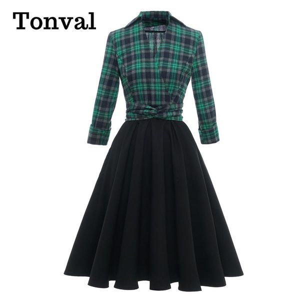 dresses tonval retro clothes evening elegant party swing dresses for women vneck two tone high waist green plaid a line midi dress, Black;gray
dresses tonval retro clothes evening elegant party swing dresses for women vneck two tone high waist green plaid a line midi dress, Black;gray
