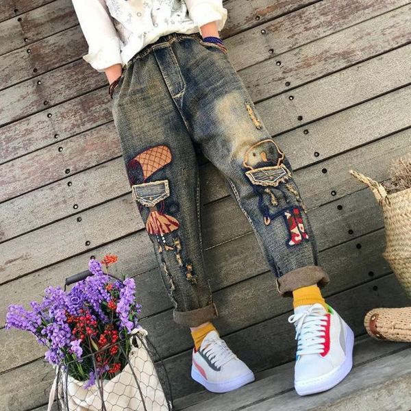 jeans qpfjqd 2021 spring original vintage cartoon robot girl embroidery denim jeans full length trousers loose harlan pants, Blue
jeans qpfjqd 2021 spring original vintage cartoon robot girl embroidery denim jeans full length trousers loose harlan pants, Blue