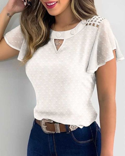 new women wholesale girls flowers embroidery oneck short ruffle sleeve mesh hollow out shirts solid color slim casual tshirt c, White
new women wholesale girls flowers embroidery oneck short ruffle sleeve mesh hollow out shirts solid color slim casual tshirt c, White