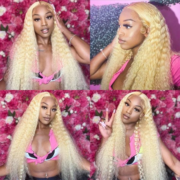 

deep wave 613 hd lace frontal wig 13x6 glueless brazilian 13x4 wet and wavy water wave curly blonde lace front wigs human hair, Black;brown