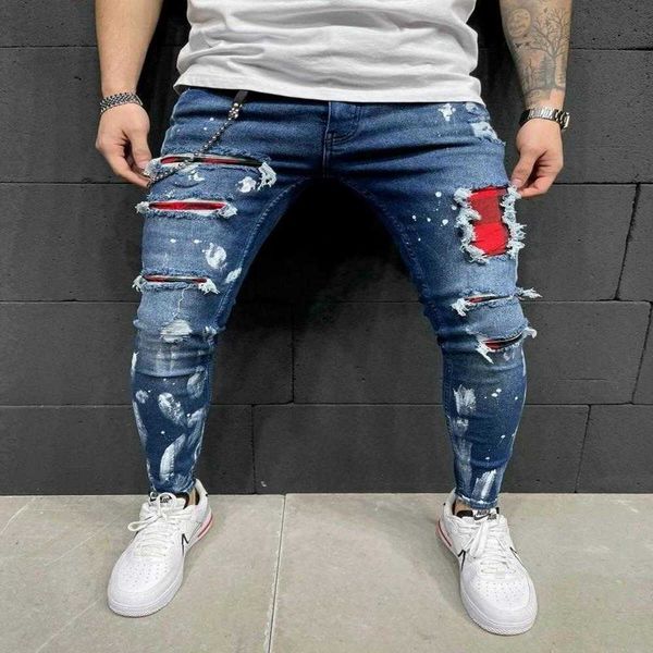 men slim-fit ripped male jeans painted fashion patch beggar pants jumbo mens pencil hip hop drop, Blue
men slim-fit ripped male jeans painted fashion patch beggar pants jumbo mens pencil hip hop drop, Blue