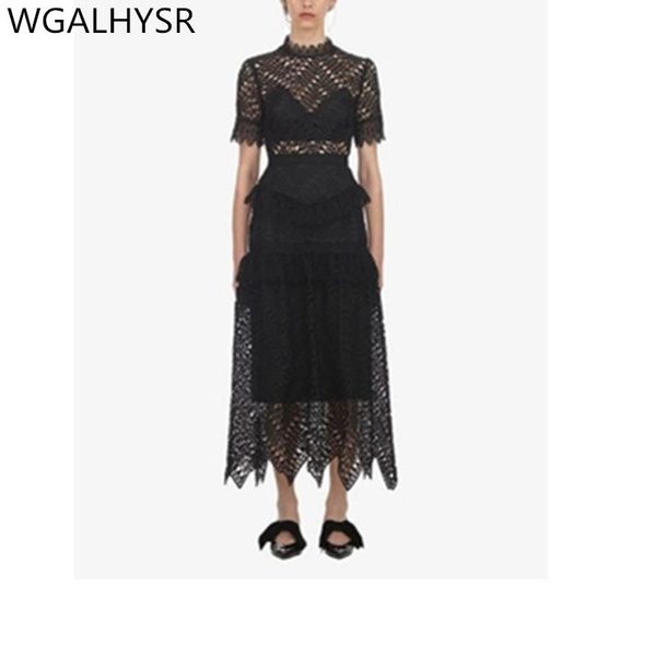 dresses design runway dresses women's summer black lace short sleeve hollow long dresses vestidos, Black;gray
dresses design runway dresses women's summer black lace short sleeve hollow long dresses vestidos, Black;gray