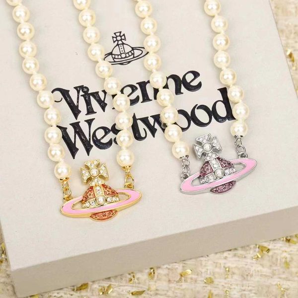 queen dowager's pink enamel saturn pearl necklace for women with diamonds and dripping glue british light luxury fashion neckwear, Silver
queen dowager's pink enamel saturn pearl necklace for women with diamonds and dripping glue british light luxury fashion neckwear, Silver