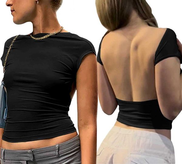 backless women short sleeve slim fit crewneck tshirts yk crop solid casual vintage summer autumn fashiondll, White
backless women short sleeve slim fit crewneck tshirts yk crop solid casual vintage summer autumn fashiondll, White