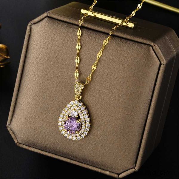 pendant necklaces luxury shining purple water drop pendant stainless steel necklaces for women party chain jewelry, Silver
pendant necklaces luxury shining purple water drop pendant stainless steel necklaces for women party chain jewelry, Silver