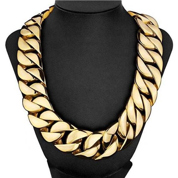 mens 31mm large heavy polished stainless steel plated 18k gold thick chunky cuban curb chain link necklace, Silver
mens 31mm large heavy polished stainless steel plated 18k gold thick chunky cuban curb chain link necklace, Silver