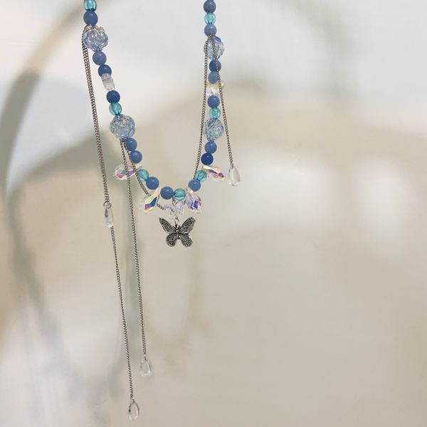summer blue butterfly stone beaded necklace new popular collar chain handmade womens advanced butterfly neckchain gift, Silver
summer blue butterfly stone beaded necklace new popular collar chain handmade womens advanced butterfly neckchain gift, Silver