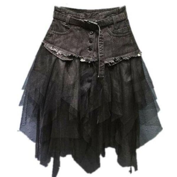 dresses women denim mesh splice skirt high waist asymmetric frill tulle gothic chic blue, Black;gray
dresses women denim mesh splice skirt high waist asymmetric frill tulle gothic chic blue, Black;gray
