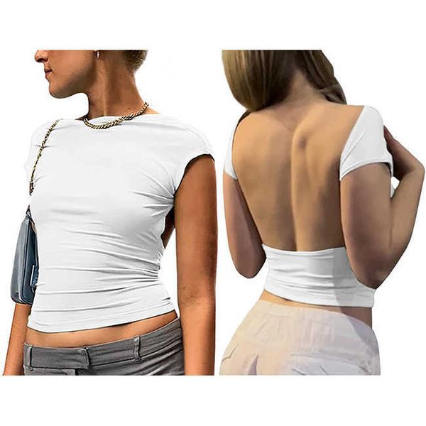women backless short sleeve slim fit crewneck tshirts yk crop solid casual vintage summer autumn fashionoog, White
women backless short sleeve slim fit crewneck tshirts yk crop solid casual vintage summer autumn fashionoog, White