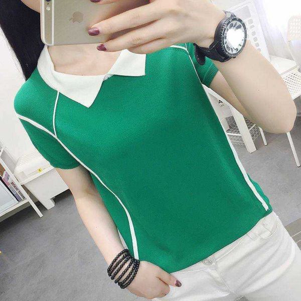 sleeved knit for women summer white ice thin 2023 new style short polo collar base shirt t-shirt
sleeved knit for women summer white ice thin 2023 new style short polo collar base shirt t-shirt