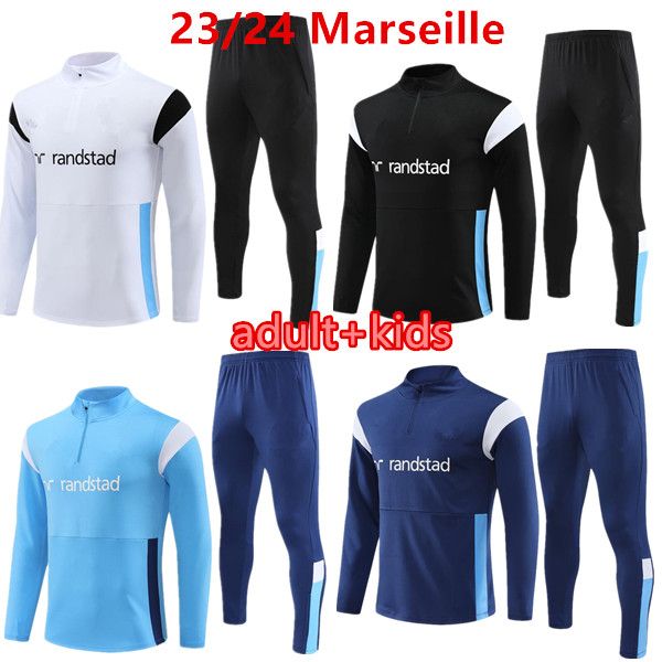 2023-2024 marseilles trascksuit men and kids set football soccer training suit 23 /24 alexis om survetement maillot foot chandal 01, Black