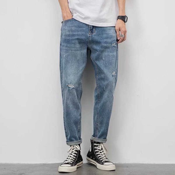 light colored jeans for men with torn holes handsome and trendy loose fitting straight leg pants new summer youth korean casual pants, Blue
light colored jeans for men with torn holes handsome and trendy loose fitting straight leg pants new summer youth korean casual pants, Blue
