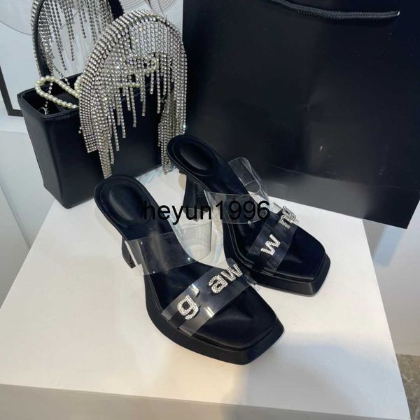 high edition aw square lettered one line buckle with bottom waterproof platform slippers women's thick heel transparent film high-heele, Black
high edition aw square lettered one line buckle with bottom waterproof platform slippers women's thick heel transparent film high-heele, Black