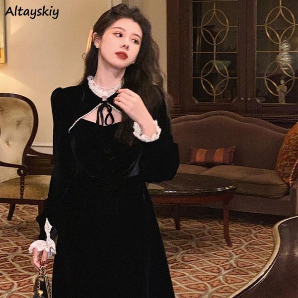 dresses long sleeve dress women velour lace patchwork hepburn bow korean chic french style autumn daily simple vintage retro elegant, Black;gray
dresses long sleeve dress women velour lace patchwork hepburn bow korean chic french style autumn daily simple vintage retro elegant, Black;gray