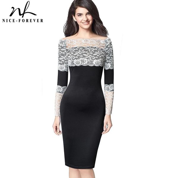 dresses niceforever spring women elegant lace patchwork dresses business party bodycon slim tube dress g756, Black;gray
dresses niceforever spring women elegant lace patchwork dresses business party bodycon slim tube dress g756, Black;gray