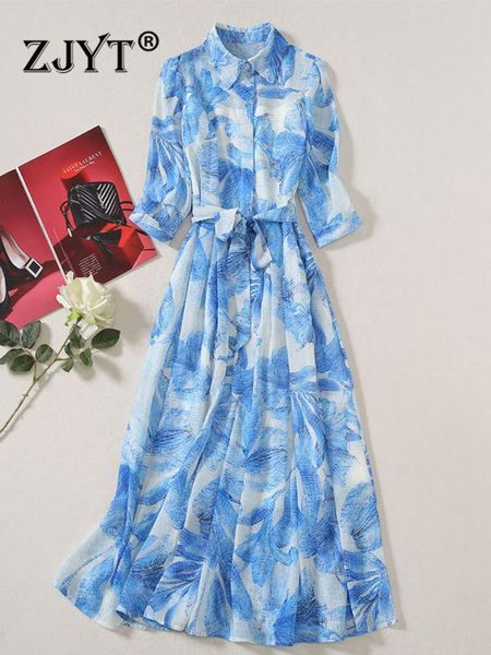 dresses zjyt fashion blue print summer shirt dresses for women designer runway midi holiday vestidos casual three quarter sleeve robes, Black;gray
dresses zjyt fashion blue print summer shirt dresses for women designer runway midi holiday vestidos casual three quarter sleeve robes, Black;gray