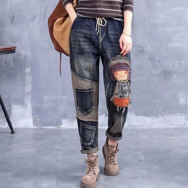 jeans jeans woman high waist spring summer retro embroidery denim trousers ladies elastic waist harem pants loose jean femme pant 124, Blue
jeans jeans woman high waist spring summer retro embroidery denim trousers ladies elastic waist harem pants loose jean femme pant 124, Blue