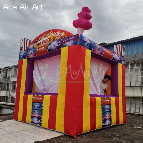 Image of 2.7mL x 2.7mW x 2.5mH (9x9x8ft) Portable Mini Inflatable Carnival Treat Shop Vendor Space Concession Booth with Foldable Curtain for Holiday