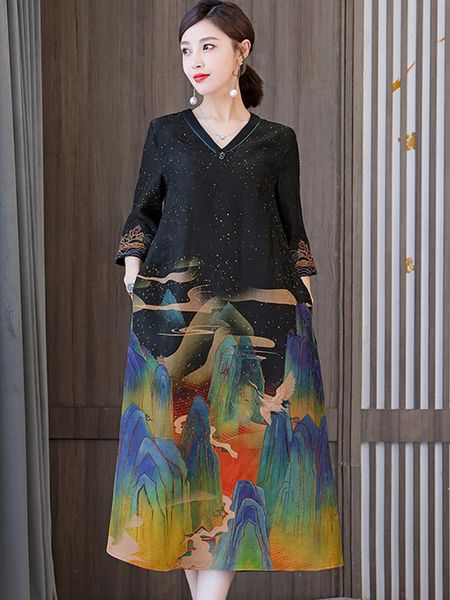 dresses spring summer chinese style print silk midi dress women elegant bodycon dress 2023 korean casual short sleeve vneck robe, Black;gray
dresses spring summer chinese style print silk midi dress women elegant bodycon dress 2023 korean casual short sleeve vneck robe, Black;gray
