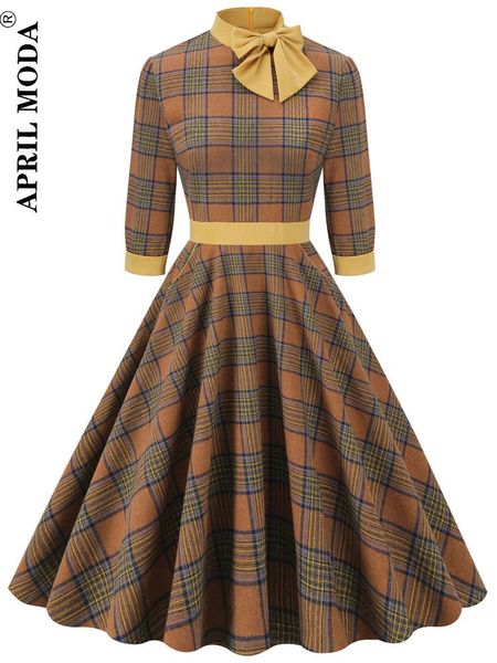 dresses autumn winter plaid print retro vintage a line party dress 3/4 long sleeve elegant 40s 50s 60s pinup rockabilly dresses with bow, Black;gray
dresses autumn winter plaid print retro vintage a line party dress 3/4 long sleeve elegant 40s 50s 60s pinup rockabilly dresses with bow, Black;gray