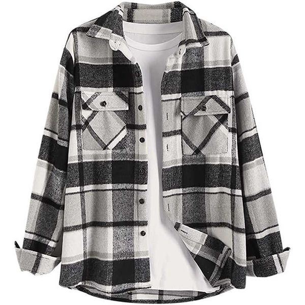 shirt classic flannel button down shirt jacket long sleeves mens plaid shirt vgzl, White;black
shirt classic flannel button down shirt jacket long sleeves mens plaid shirt vgzl, White;black