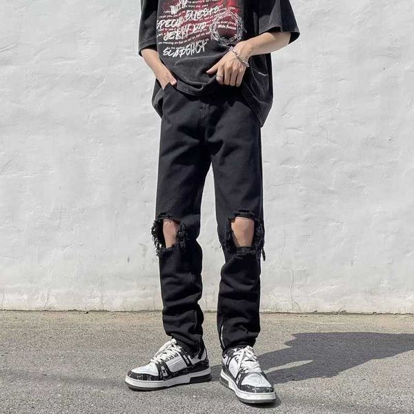 black distressed jeans men's trendy summer high street vibe straight fit down zipper long pants, Blue
black distressed jeans men's trendy summer high street vibe straight fit down zipper long pants, Blue