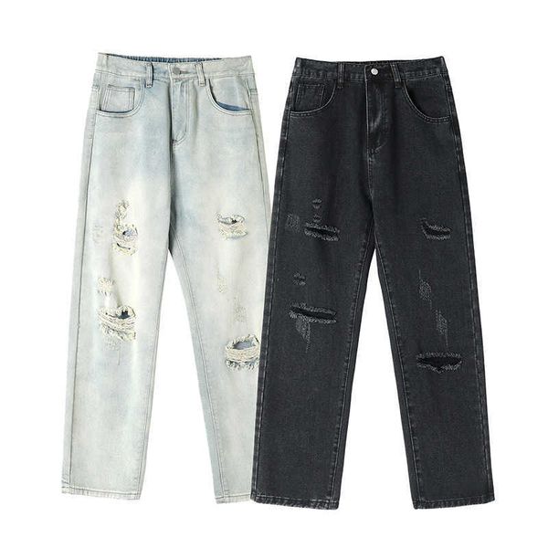 broken hole trend distressed jeans for men's seasonal street pants trend loose fitting straight casual pants, Blue
broken hole trend distressed jeans for men's seasonal street pants trend loose fitting straight casual pants, Blue