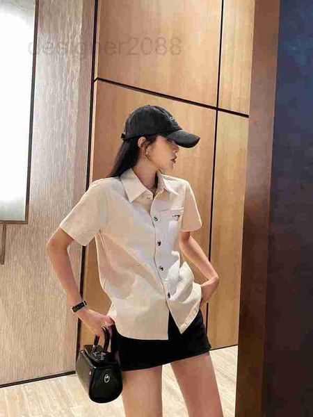 women's blouses & shirts designer 23 summer new classic inverted triangle label denim cotton single breasted polo neck short sleeve shi, White
women's blouses & shirts designer 23 summer new classic inverted triangle label denim cotton single breasted polo neck short sleeve shi, White
