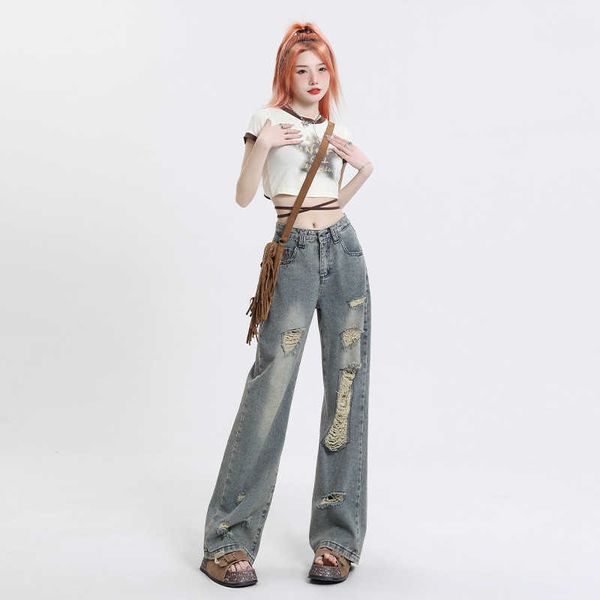 style high street washed torn jeans for women summer thin and spicy girls high waisted straight tube wide leg mop pants for women, Blue
style high street washed torn jeans for women summer thin and spicy girls high waisted straight tube wide leg mop pants for women, Blue