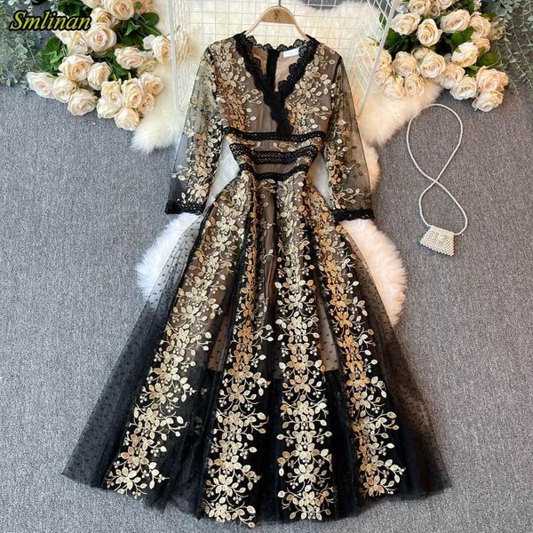 dresses smlinan elegant evening party robe long dresses women v neck 3/4 sleeve embroidery lace floral office dress club mesh dress, Black;gray
dresses smlinan elegant evening party robe long dresses women v neck 3/4 sleeve embroidery lace floral office dress club mesh dress, Black;gray