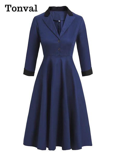 dresses tonval navy blue notched collar button high waist vintage robe women swing dress autumn 3/4 length sleeve aline dress elegant, Black;gray
dresses tonval navy blue notched collar button high waist vintage robe women swing dress autumn 3/4 length sleeve aline dress elegant, Black;gray