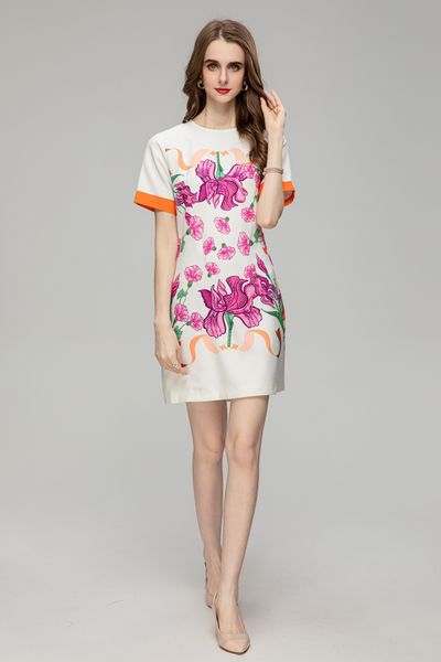 2023 spring/summer women's beaded dress original designer fashion purple flower print round neck short sleeve elegant dress, Black
2023 spring/summer women's beaded dress original designer fashion purple flower print round neck short sleeve elegant dress, Black