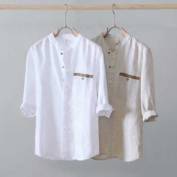 three quarter contrast sleeve collar hemp wholesale designer business sweat men's linen shirt l, White;black
three quarter contrast sleeve collar hemp wholesale designer business sweat men's linen shirt l, White;black