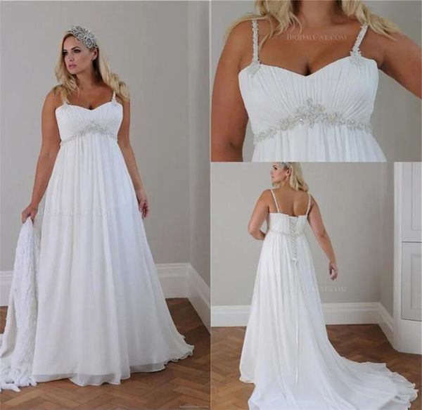 spaghetti straps beaded chiffon floor length wedding dresses empire waist elegant bridal gownse plus size casual beach, White
spaghetti straps beaded chiffon floor length wedding dresses empire waist elegant bridal gownse plus size casual beach, White