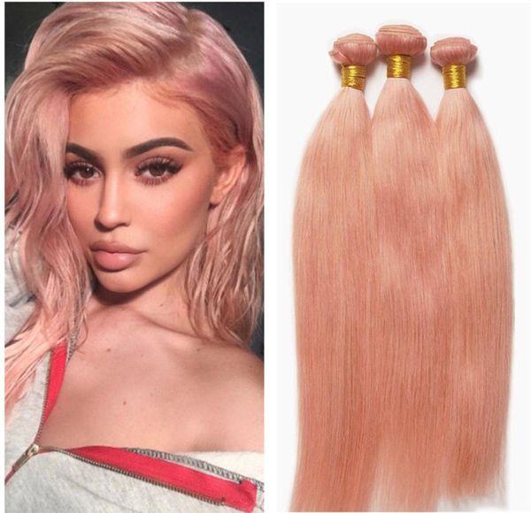 

pink hair bundles rose gold straight hair wefts brazilian human straight pink hair extensions 3pcslot5486664, Black;brown