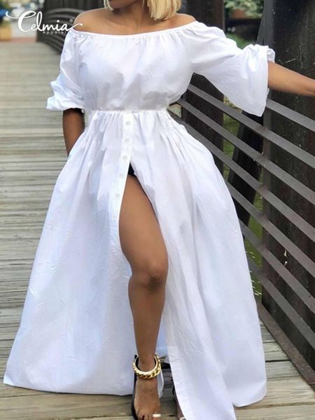 dresses celmia women off shoulder dress 2023 summer holiday high waist maxi vestidos female casual loose high split buttons robes, Black;gray
dresses celmia women off shoulder dress 2023 summer holiday high waist maxi vestidos female casual loose high split buttons robes, Black;gray
