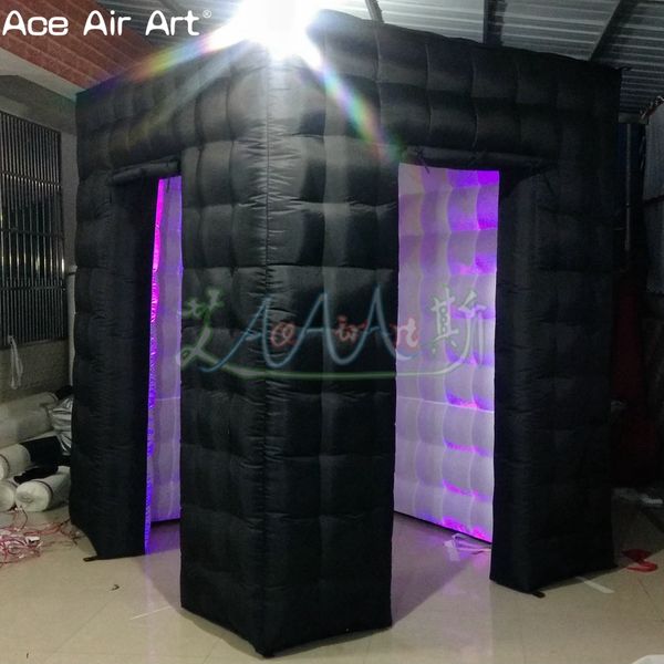 Image of 3x3x2.5m 10x10x8ft White Inside and Outside Black Inflatable Photo Booth Cube Tent with Two Doors Enclosure Backdrop with Window on Top for Sale