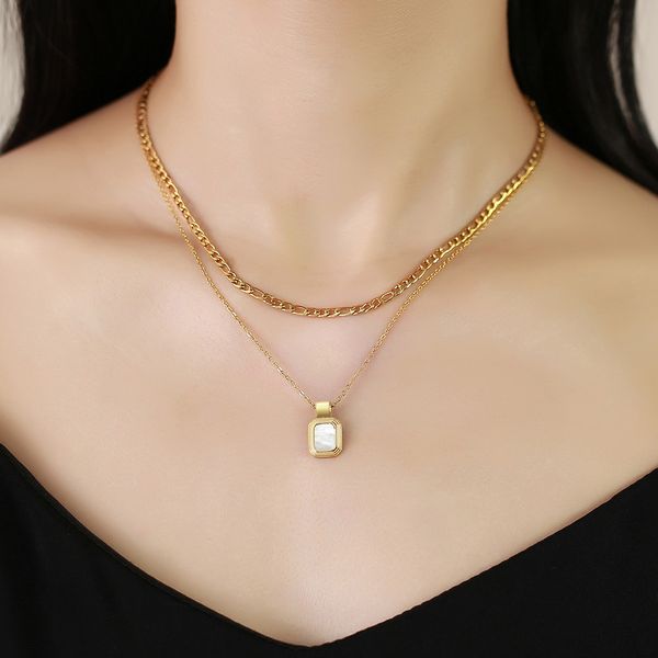 women's double layer necklace personalized and trendy stainless steel square shell acrylic pendant necklace with extended chain jewelry, Silver
women's double layer necklace personalized and trendy stainless steel square shell acrylic pendant necklace with extended chain jewelry, Silver
