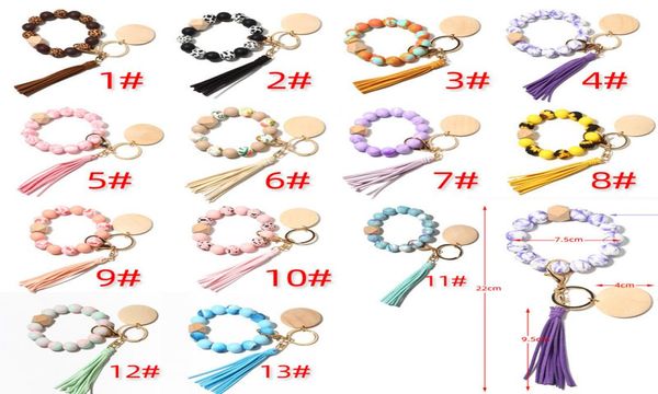printed silicone beads keychain for keys wood bead bracelet keyring with tassel women men fashion wooden chips keyring whole2344849, Silver
printed silicone beads keychain for keys wood bead bracelet keyring with tassel women men fashion wooden chips keyring whole2344849, Silver