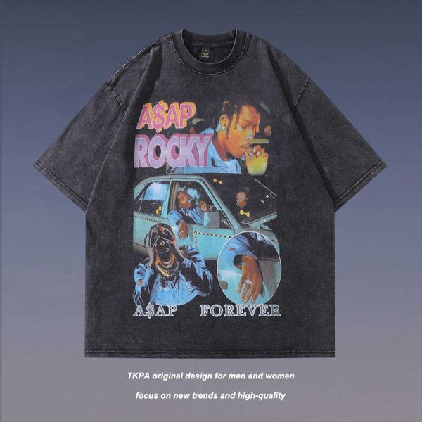tkpa high street rapper figure old short sleeve t-shirt men loose half sleeve, White;black
tkpa high street rapper figure old short sleeve t-shirt men loose half sleeve, White;black