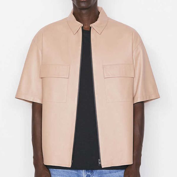 sleeve custom modern drop short shoulder double chest pockets zip up plain faux leather shirt a, White;black
sleeve custom modern drop short shoulder double chest pockets zip up plain faux leather shirt a, White;black
