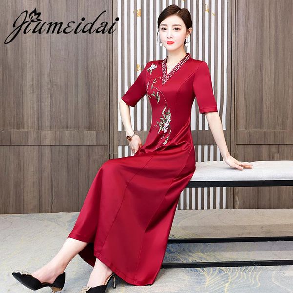 dresses jiumeidai 2023 women spring elegant aline vneck red dress office lady quality diamonds robe femme vintage designer clothing, Black;gray
dresses jiumeidai 2023 women spring elegant aline vneck red dress office lady quality diamonds robe femme vintage designer clothing, Black;gray